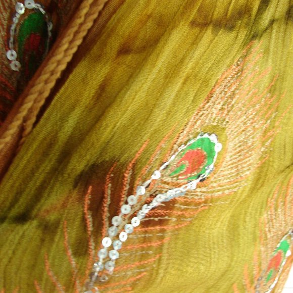 Brown Green Orange Yellow Sequin Peacock Skirt - Picture 6 of 16